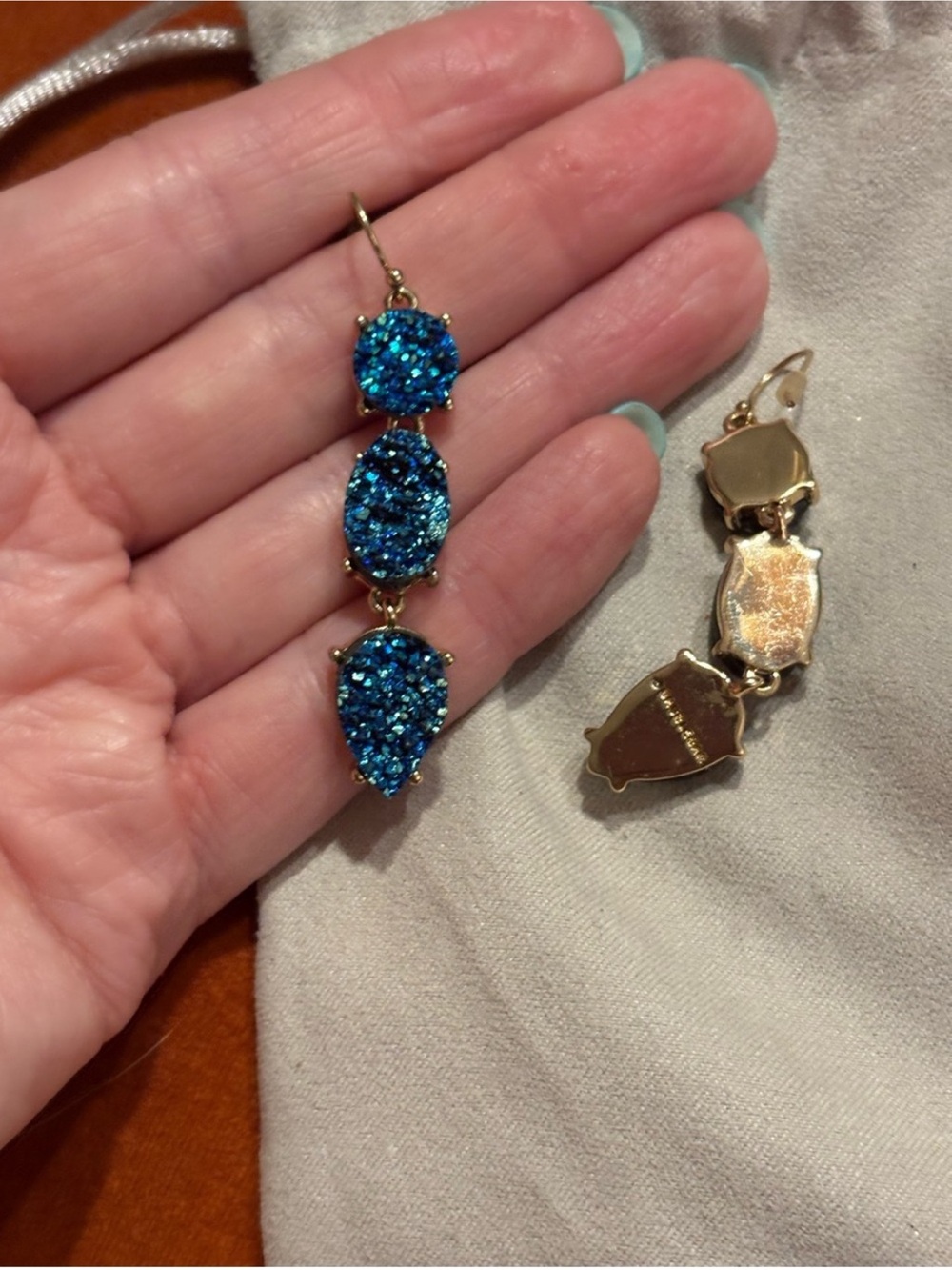 BaubleBar Blue Druzy Triple Drop Earrings